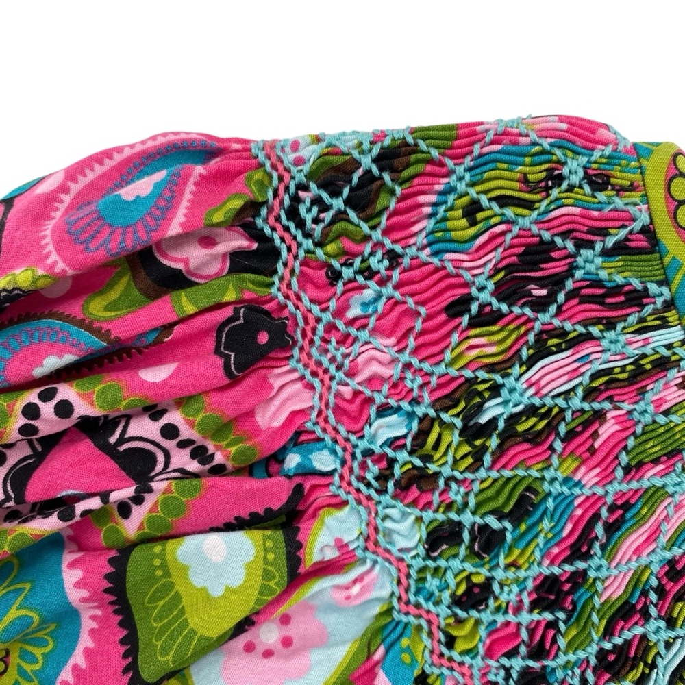 Three Sisters Colorful Paisley Smocked Bishop Cotton Dress - Picture 2 of 8